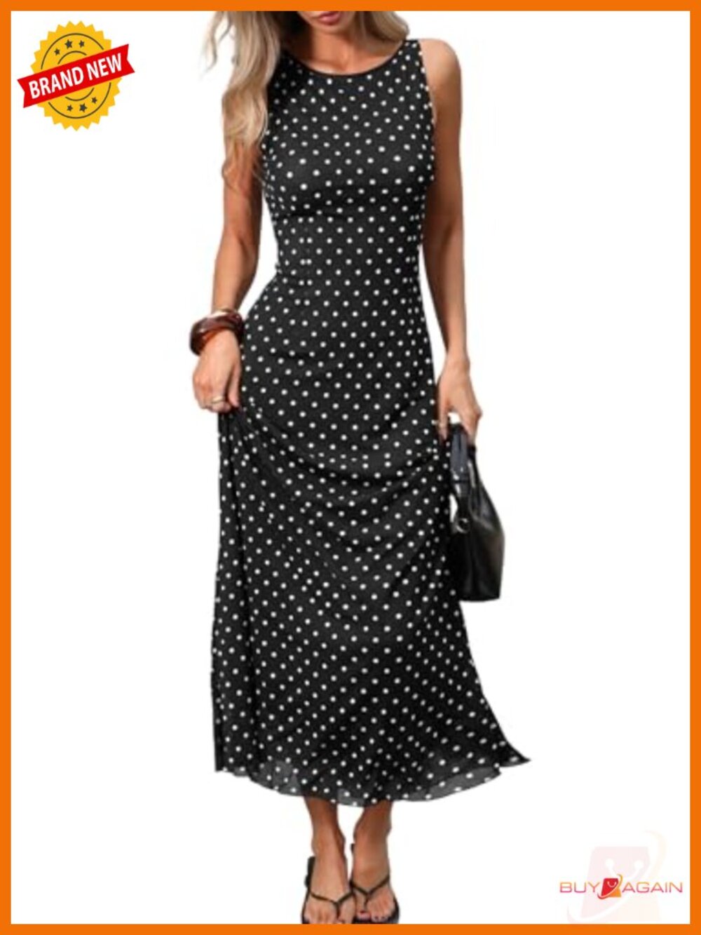 Sleeveless Polka Dot Mesh Maxi Tank Dress Bodycon Fitted Long Formal